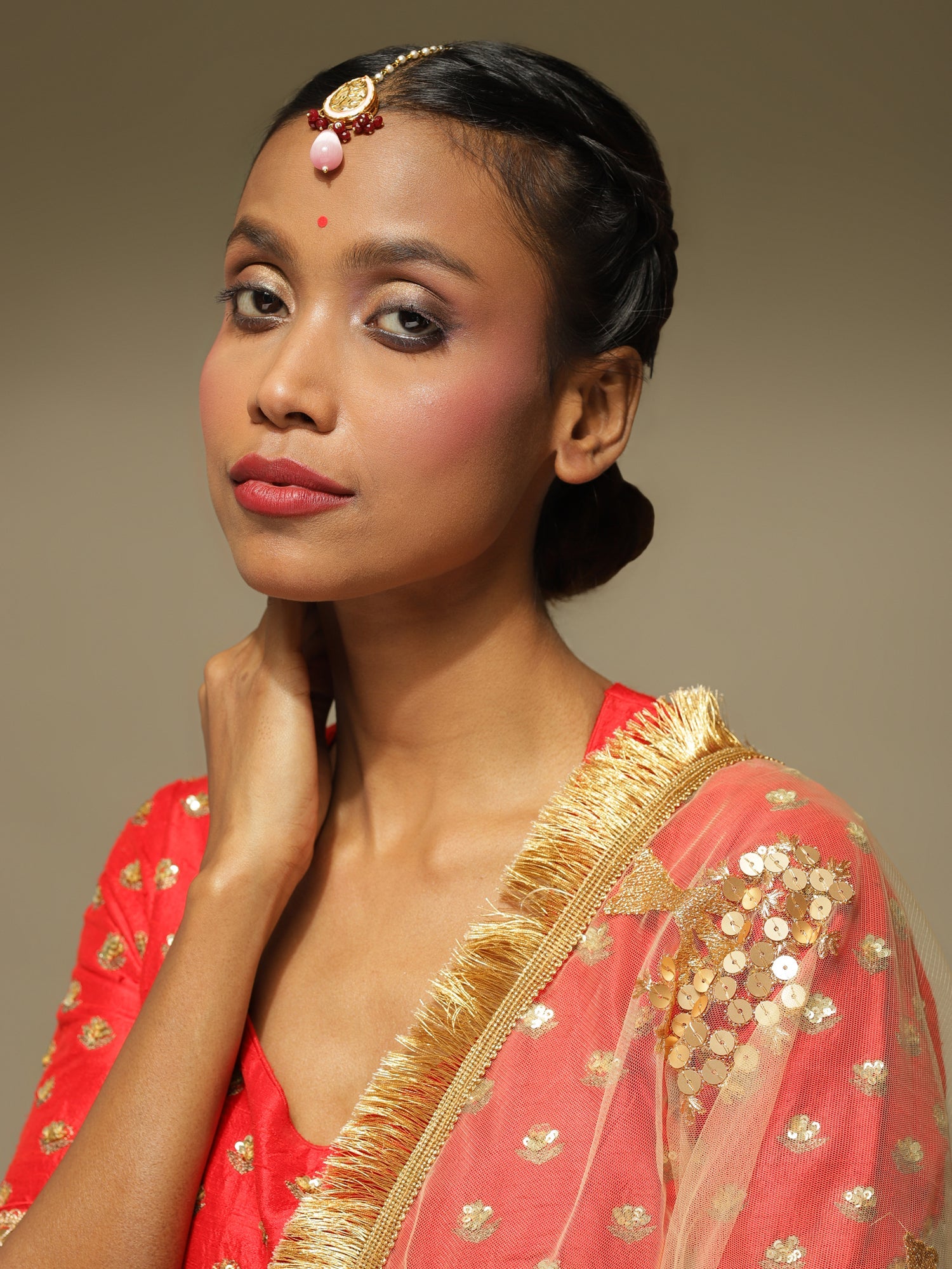 Pink Gold Plated Kundan Studded Maang Tikka - Ruby Raang - Distacart