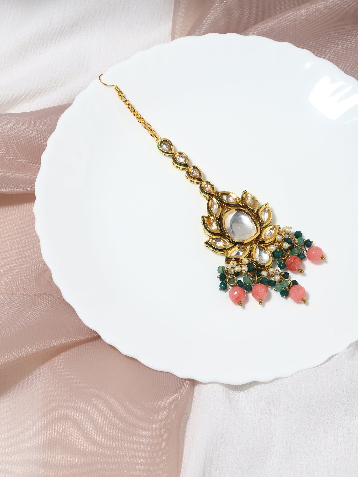 Gold-Toned Kundan Studded Maang Tikka - Ruby Raang - Distacart