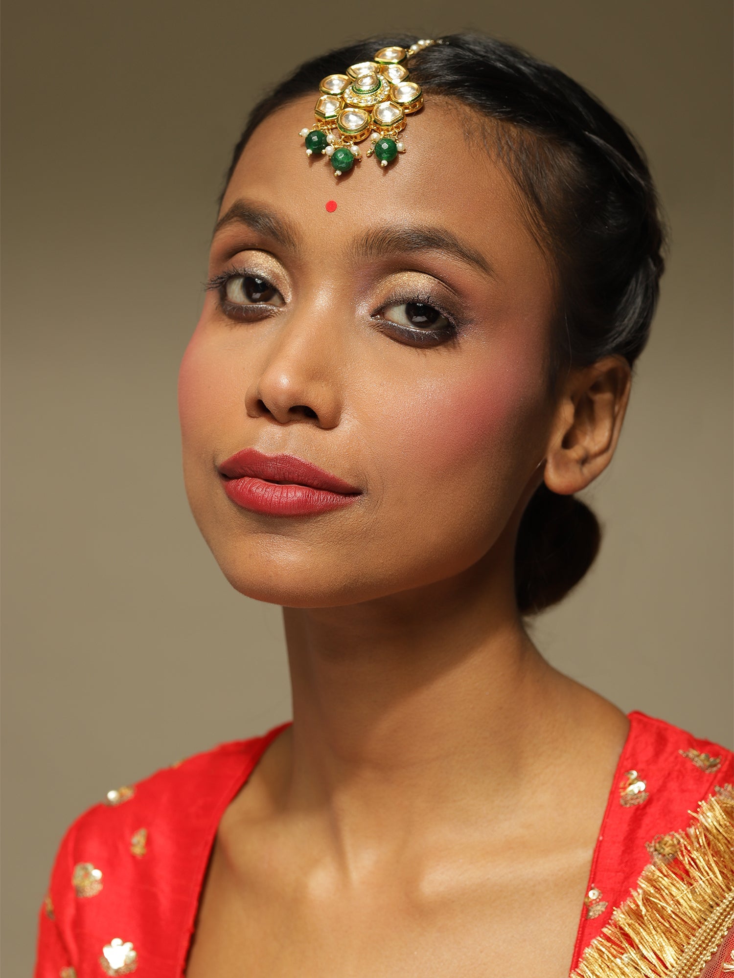 Gold-Plated Green Kundan-Studded Maang Tikka - Ruby Raang - Distacart