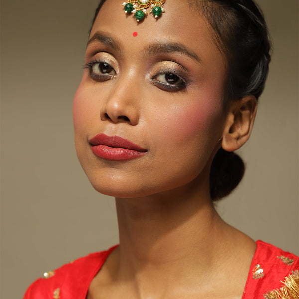 Gold-Plated Green Kundan-Studded Maang Tikka - Ruby Raang - Distacart