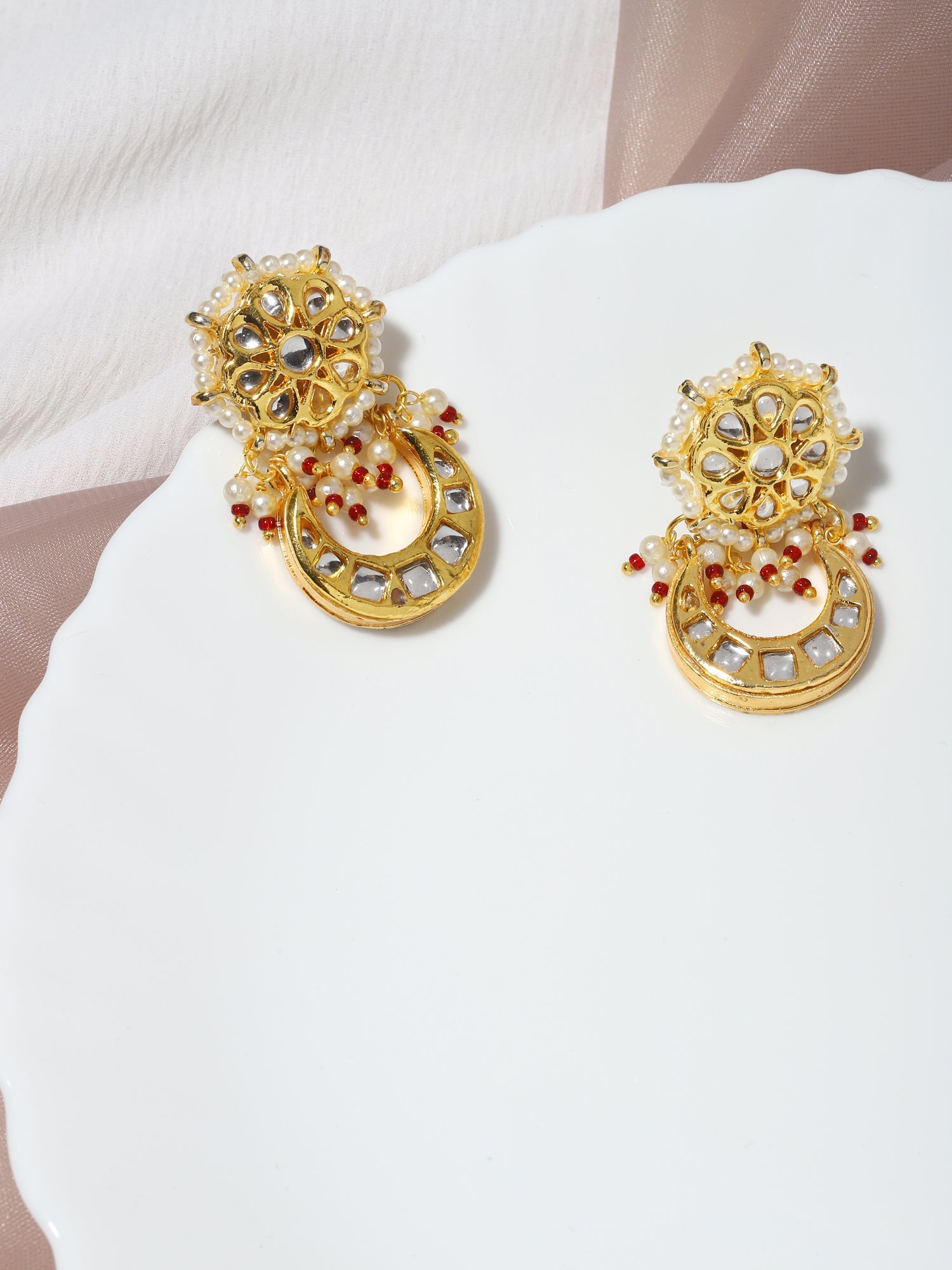 Gold-Toned Contemporary Studs Earrings - Ruby Raang - Distacart