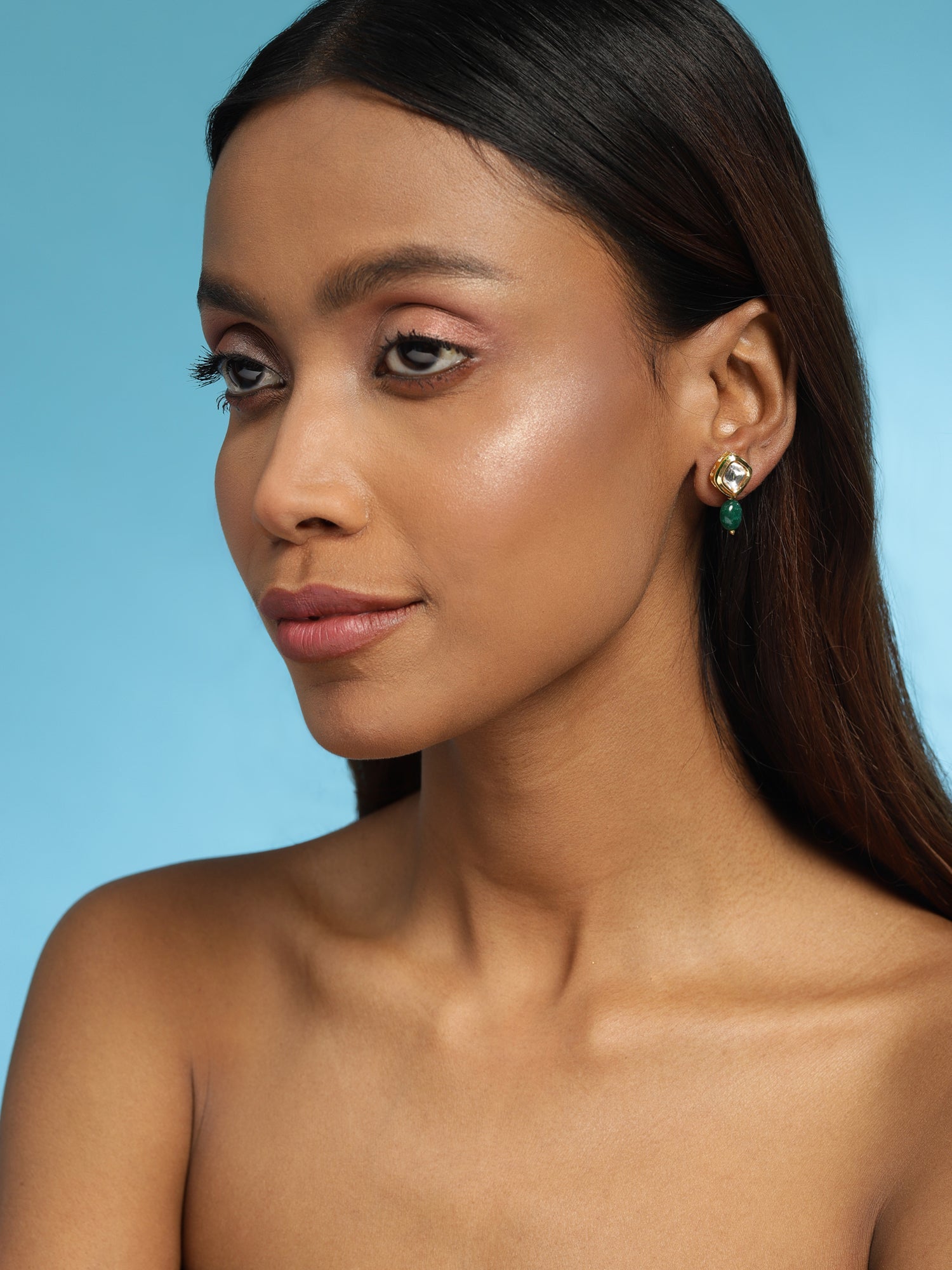 Women's Green Kundan Contemporary Drop Earrings - Ruby Raang - Distacart