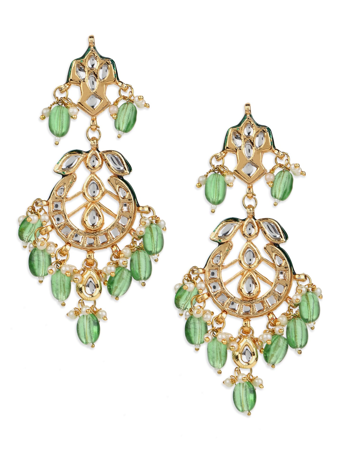 Green Gold-Plated Kundan Drop Earrings - Ruby Raang - Distacart