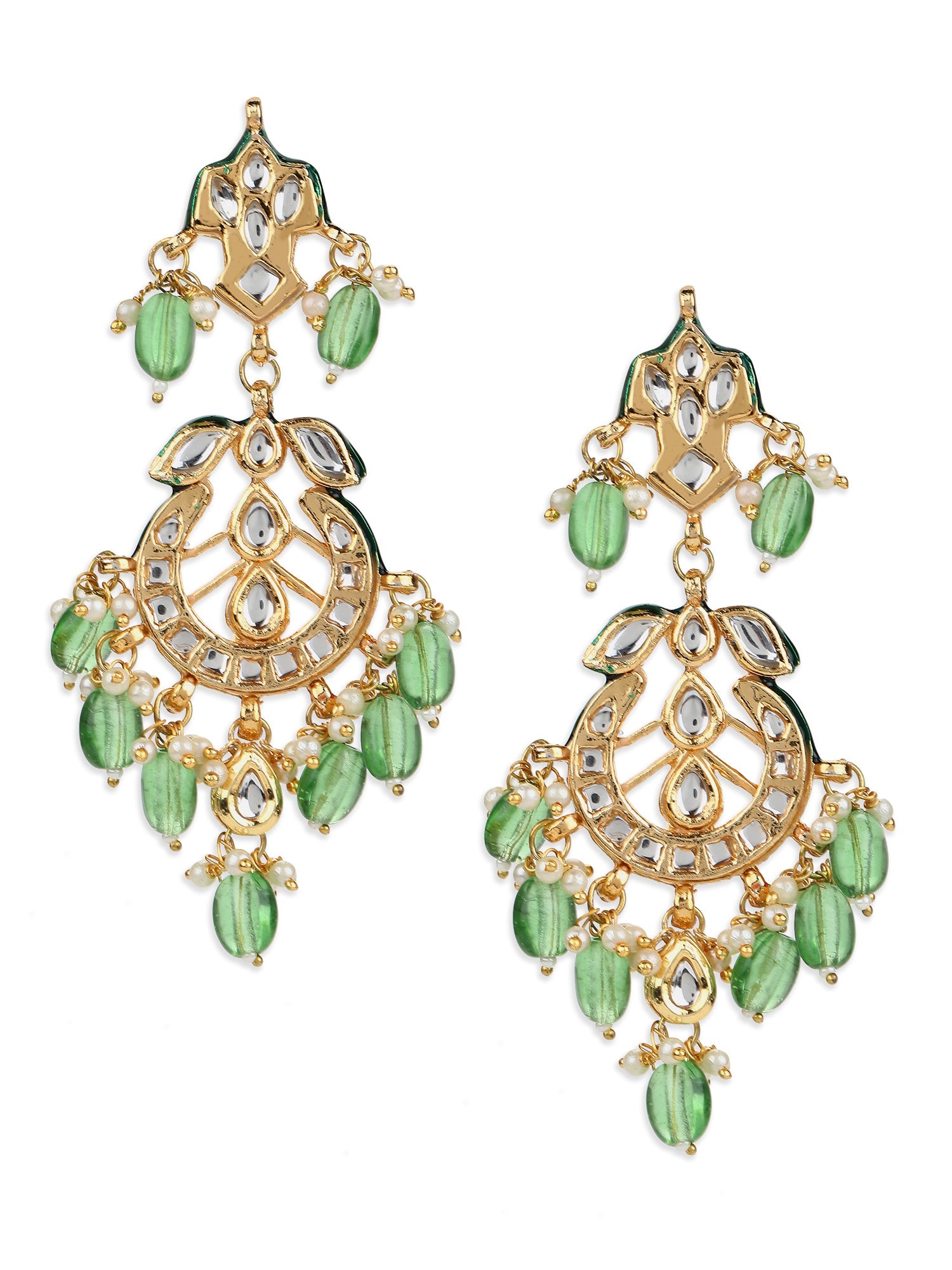 Green Gold-Plated Kundan Drop Earrings - Ruby Raang - Distacart