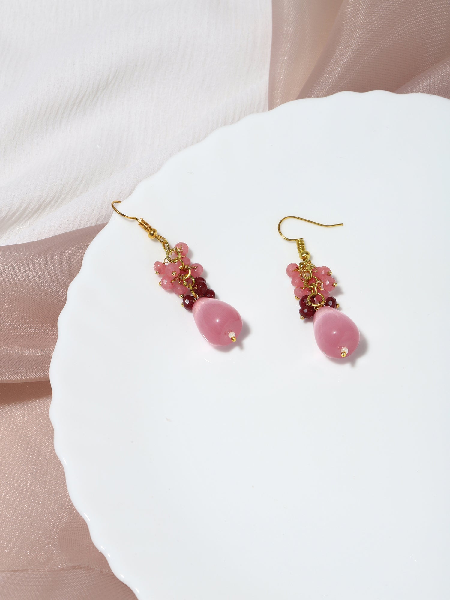 Pink Contemporary Gold-Plated Drop Earrings - Ruby Raang - Distacart