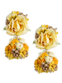 Thumbnail for Yellow Gold-Plated Flower Maang Tika Earrings - Ruby Raang - Distacart