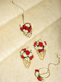 Thumbnail for Flower Jewellery Gold-Plated Red Floral Jewellery Set - Ruby Raang - Distacart