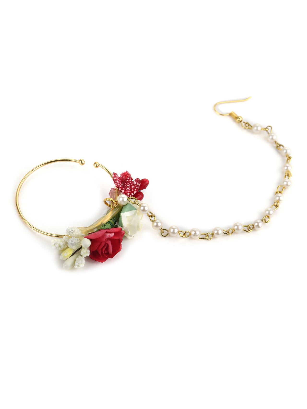 Flower Jewellery Gold-Plated Red Floral Jewellery Set - Ruby Raang - Distacart