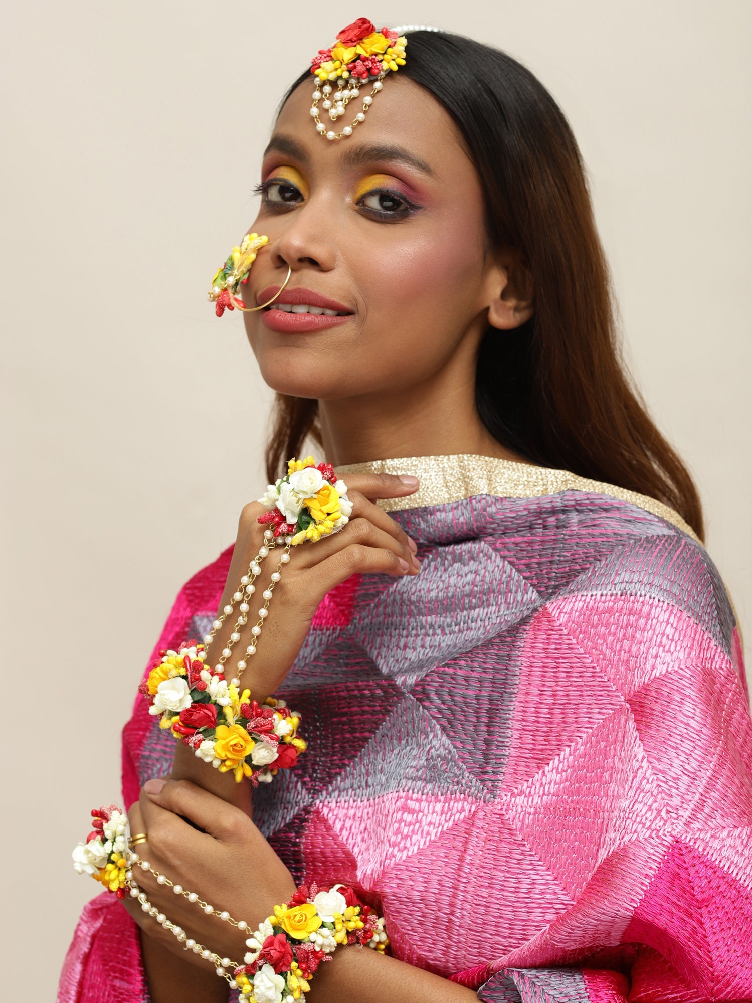Yellow Floral Jewellery Set - Ruby Raang - Distacart