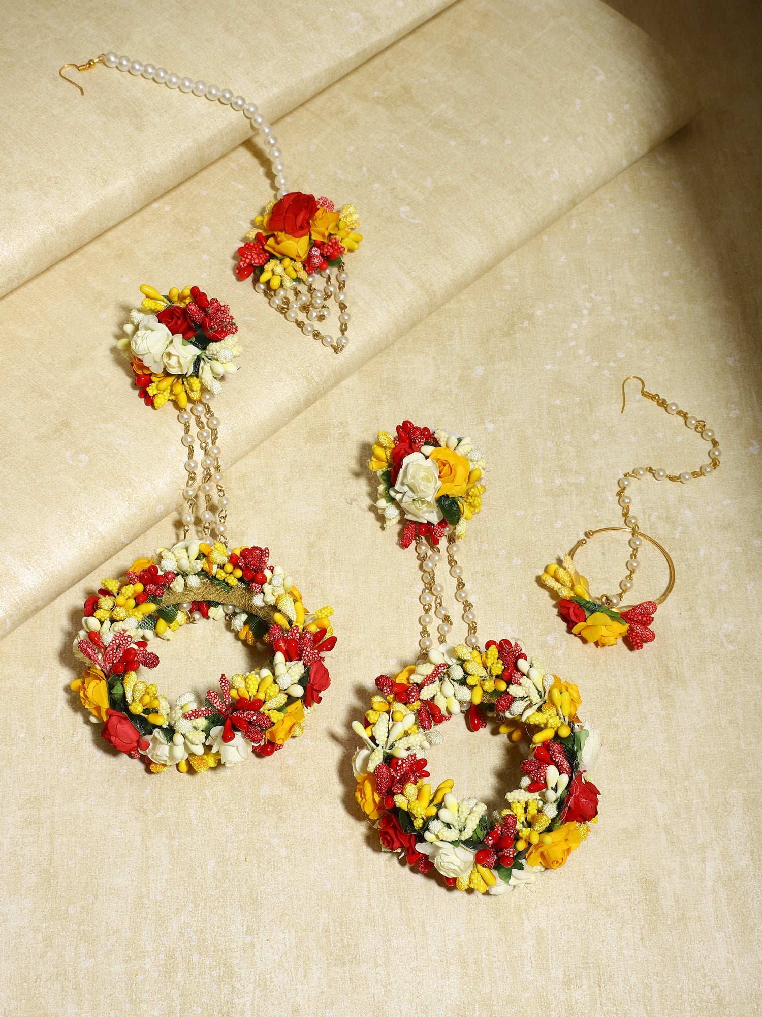 Yellow Floral Jewellery Set - Ruby Raang - Distacart