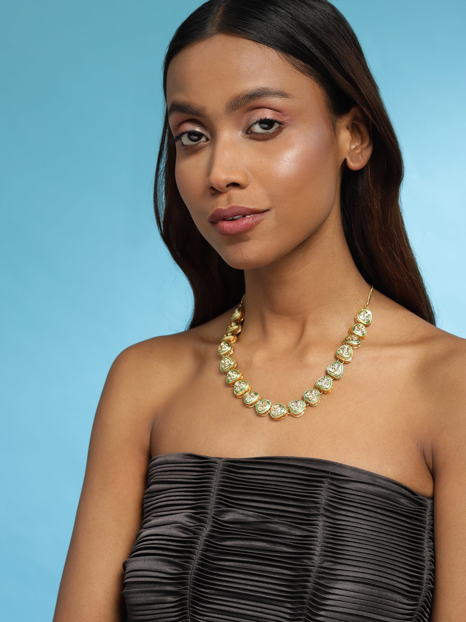 Gold-Plated White Brass Kundan Necklace - Ruby Raang - Distacart