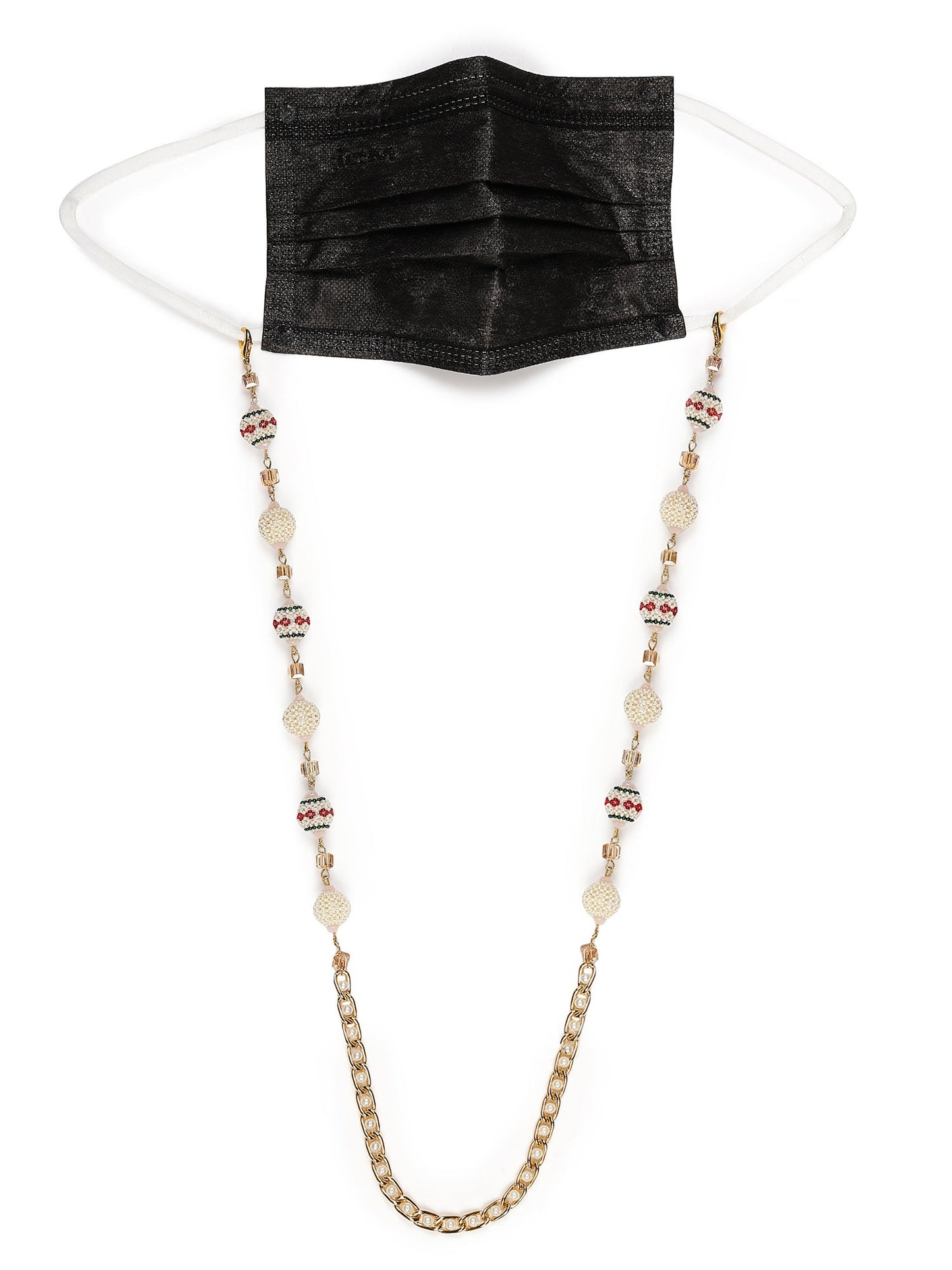 White Gold Toned Embellished Mask Chain - Ruby Raang - Distacart