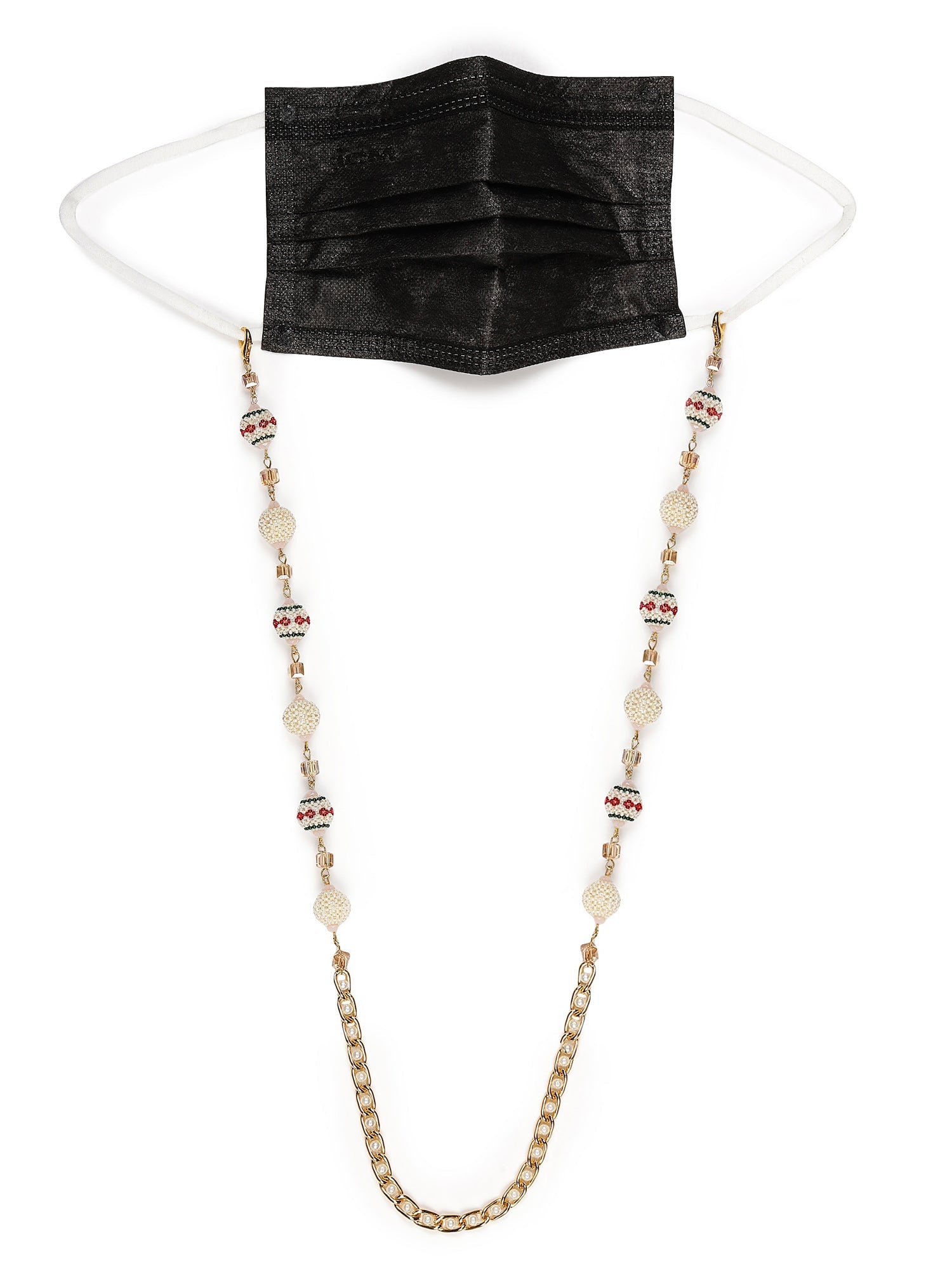 White Gold Toned Embellished Mask Chain - Ruby Raang - Distacart