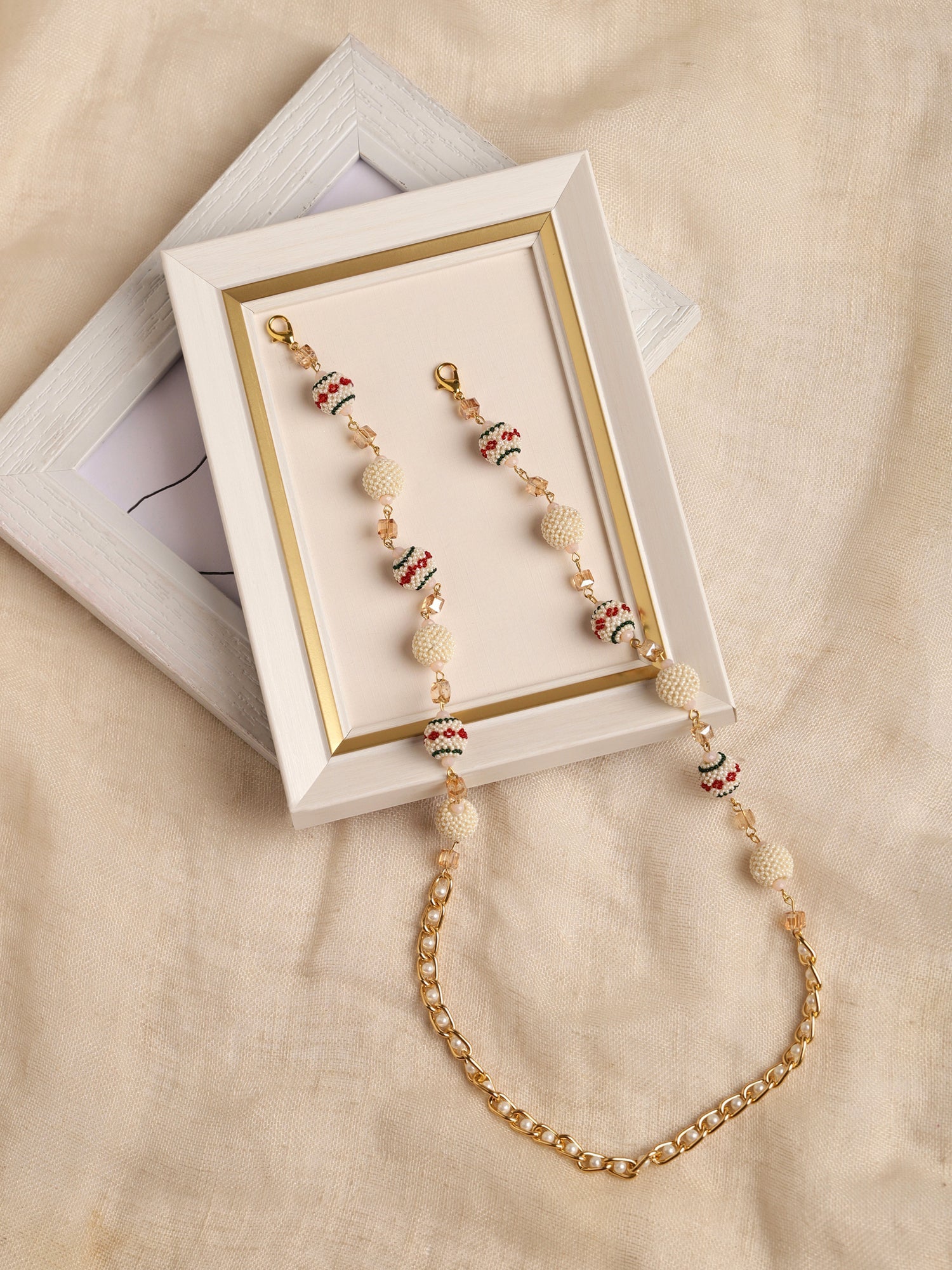 White Gold Toned Embellished Mask Chain - Ruby Raang - Distacart