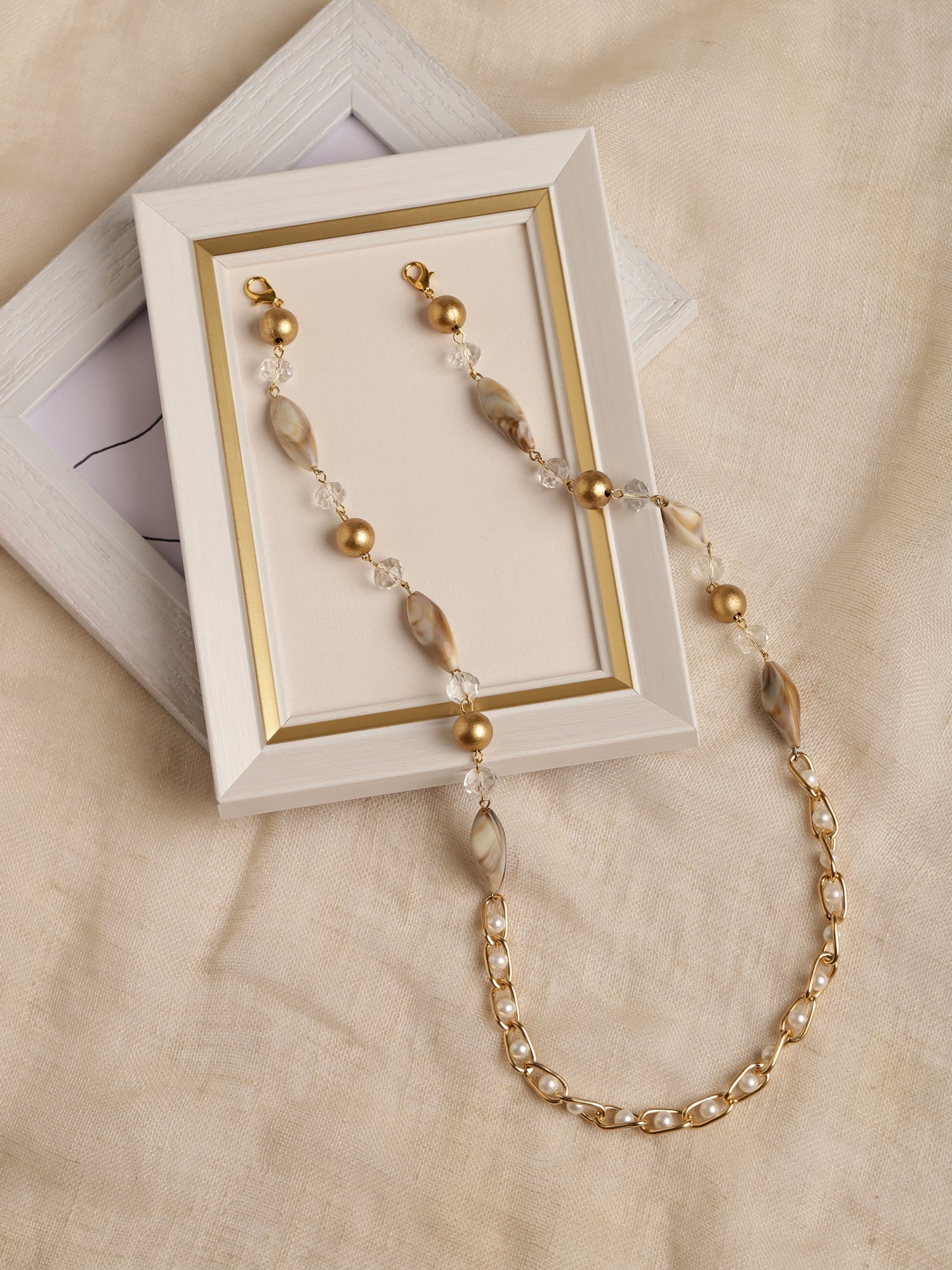 Women's White Embellished Mask Chain - Ruby Raang - Distacart