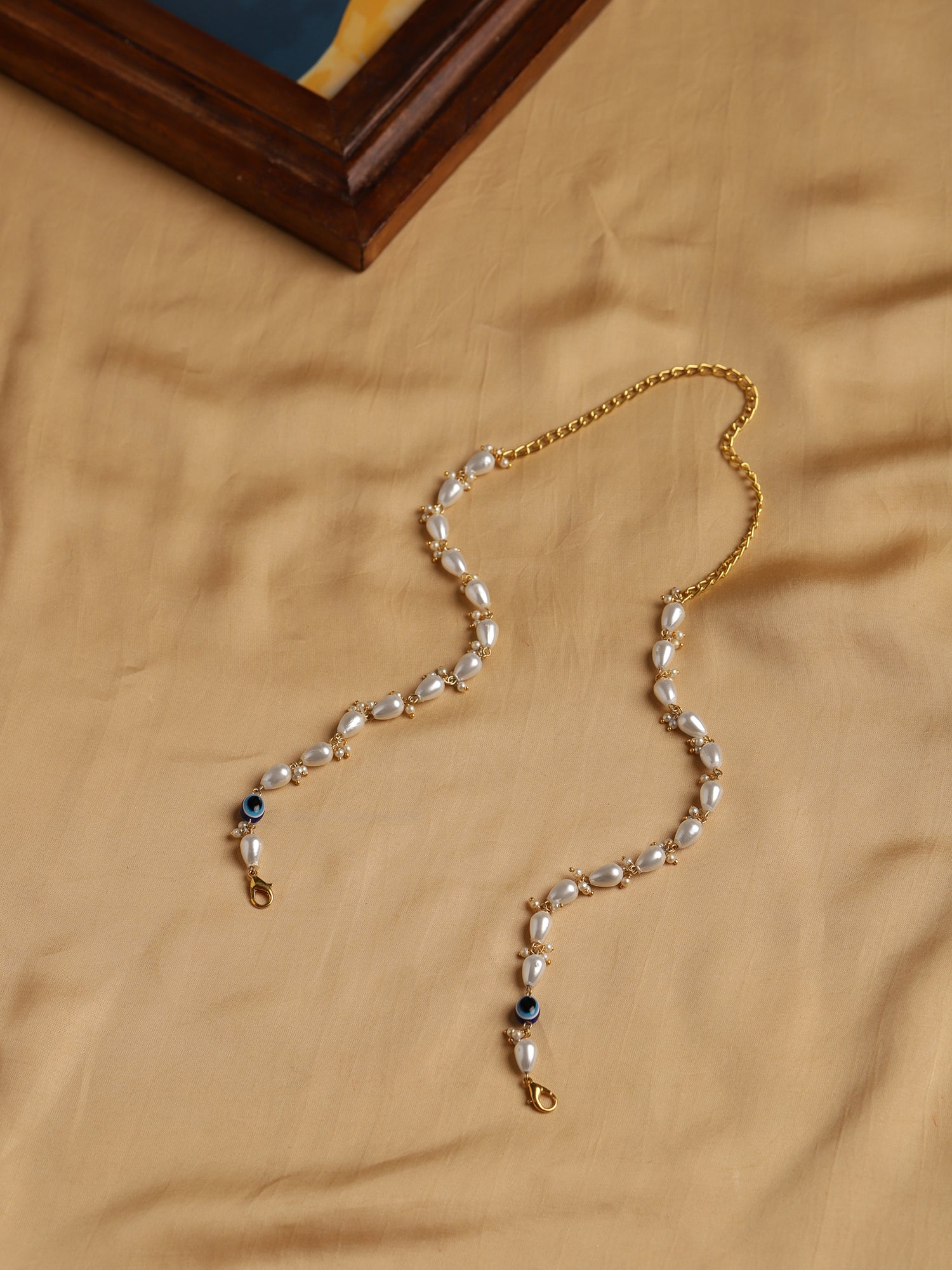 White Gold-Toned Embellished Mask Chain - Ruby Raang - Distacart