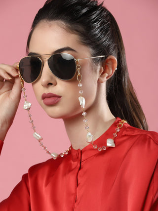 Gold Toned Embellished Mask Chain - Ruby Raang - Distacart