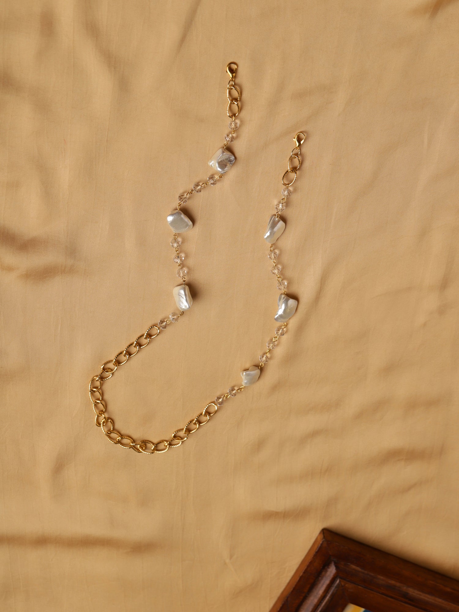 Gold Toned Embellished Mask Chain - Ruby Raang - Distacart