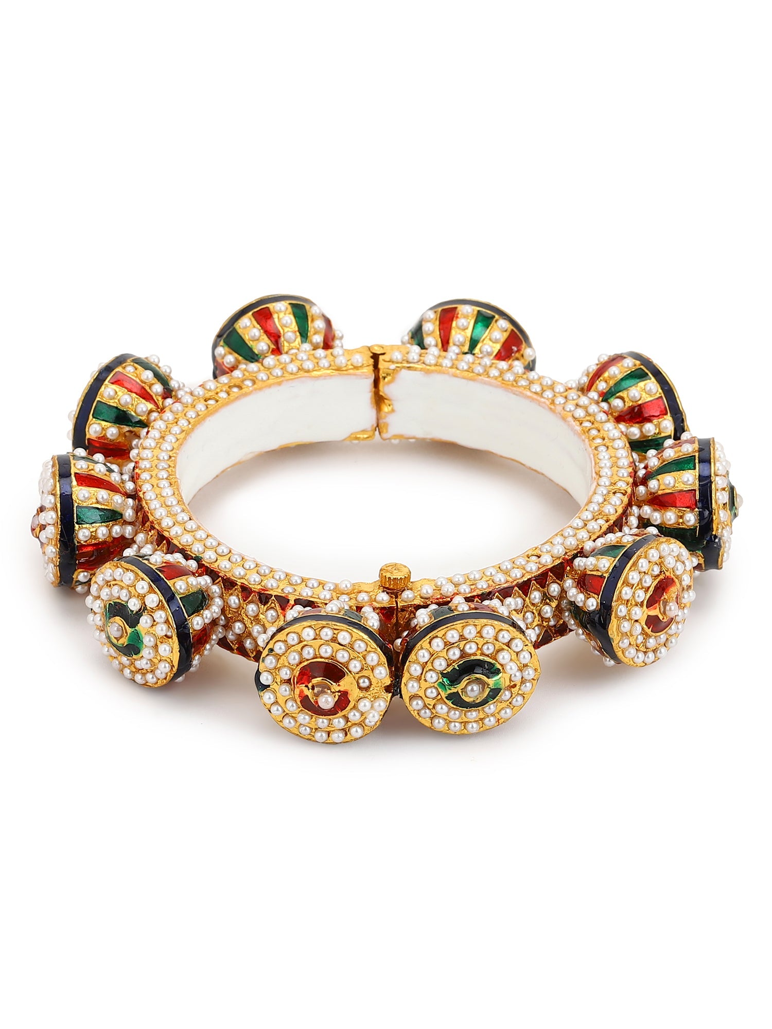 Gold-Plated White Green Stone Studded Meenakari Bangle - Ruby Raang - Distacart