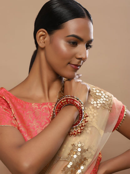 Gold-Plated Red Stone Studded Meenakari Bangle - Ruby Raang - Distacart