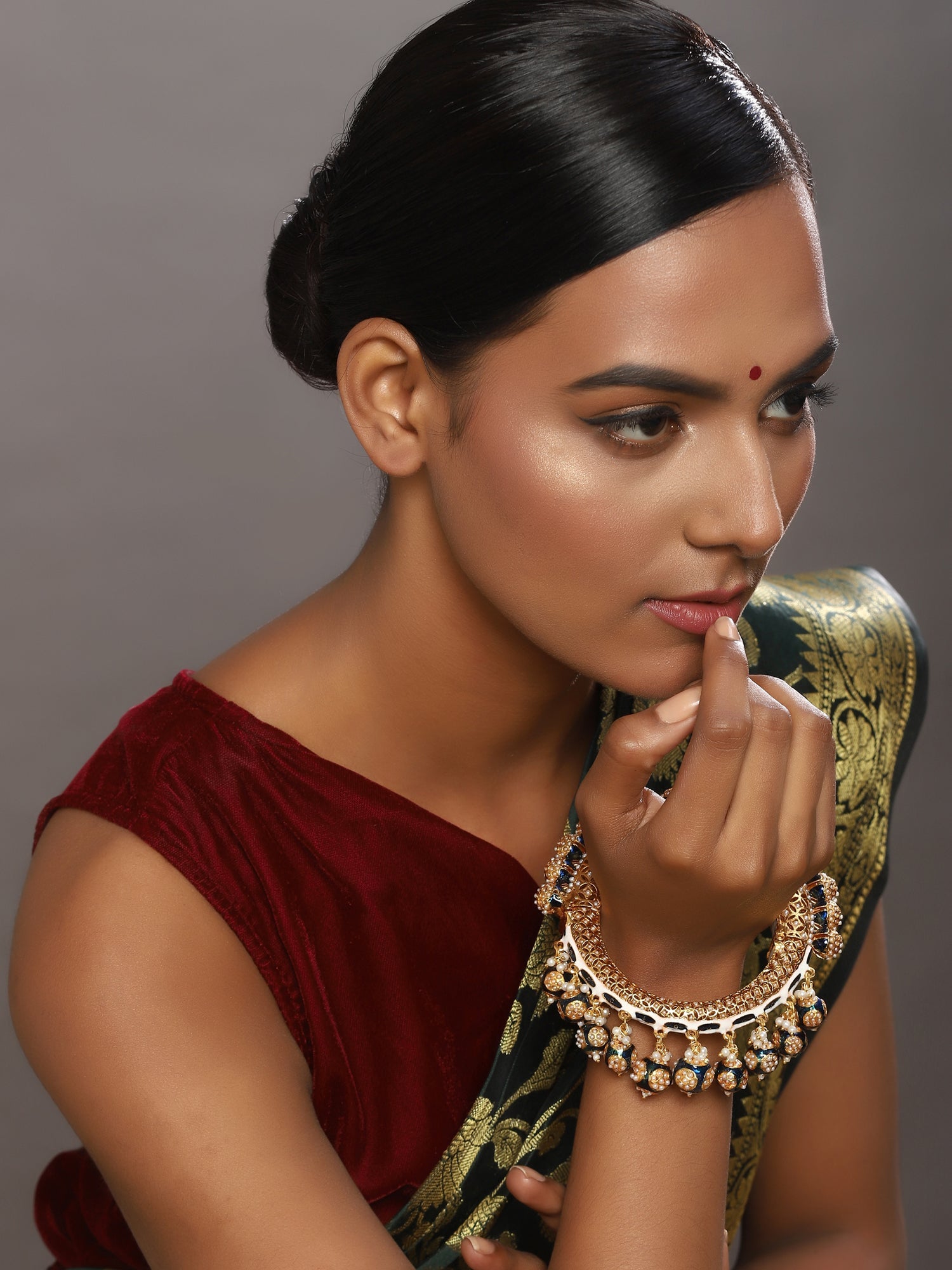 Gold-Plated Navy Blue Navratan Meenakari Bangle - Ruby Raang - Distacart