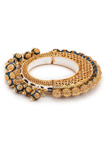 Gold-Plated Navy Blue Navratan Meenakari Bangle - Ruby Raang - Distacart