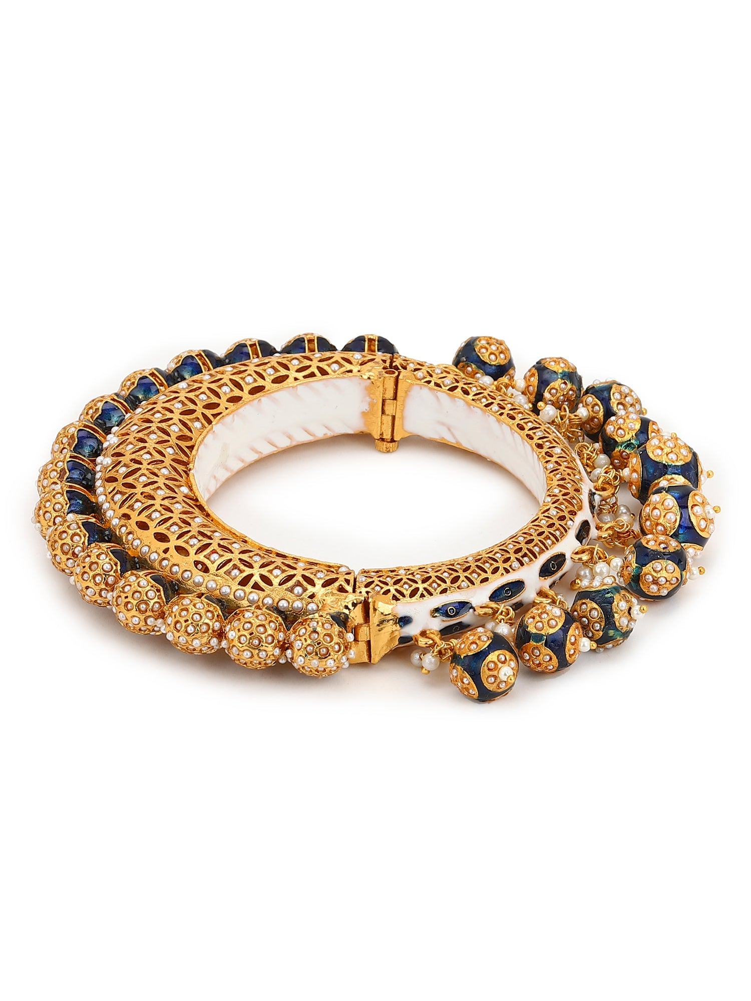 Gold-Plated Navy Blue Navratan Meenakari Bangle - Ruby Raang - Distacart