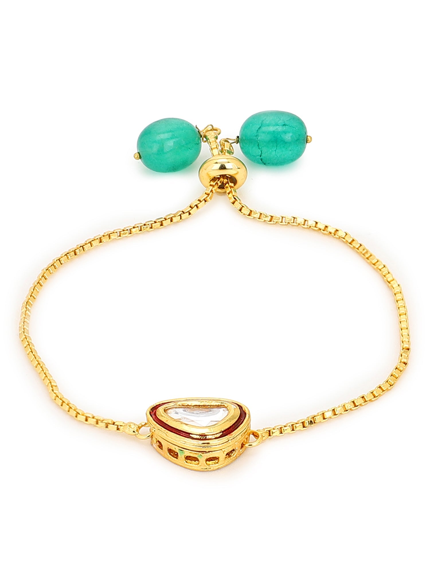 Women's Gold-Plated Green Brass Kundan Charm Bracelet - Ruby Raang - Distacart