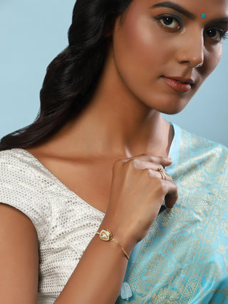 Women's Blue Gold-Toned Brass Handcrafted Gold-Plated Charm Bracelet - Ruby Raang - Distacart