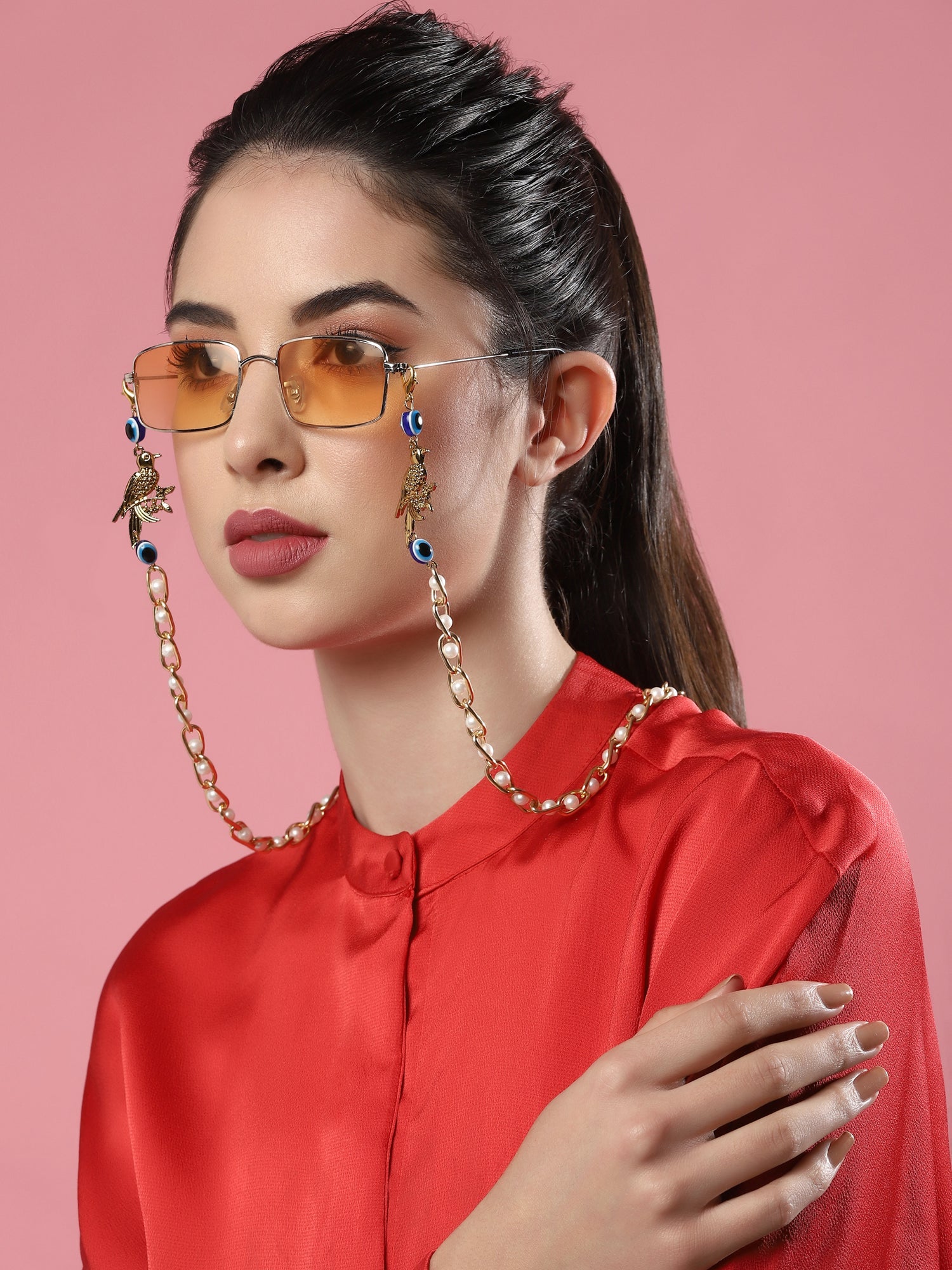 Gold-Plated Pearl Beaded Mask Chain - Ruby Raang - Distacart