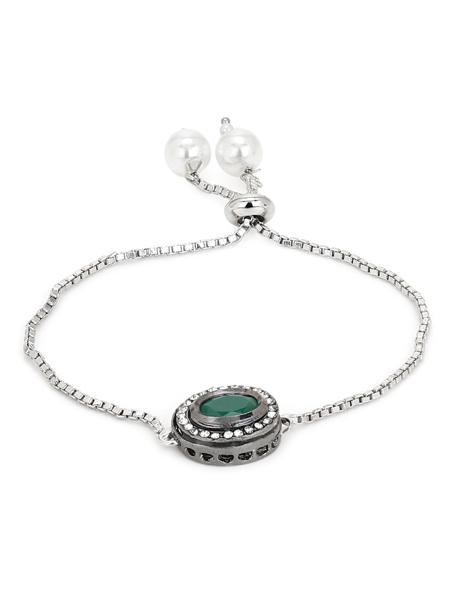 Women's Green Silver-Plated Brass Charm Bracelet - Ruby Raang - Distacart