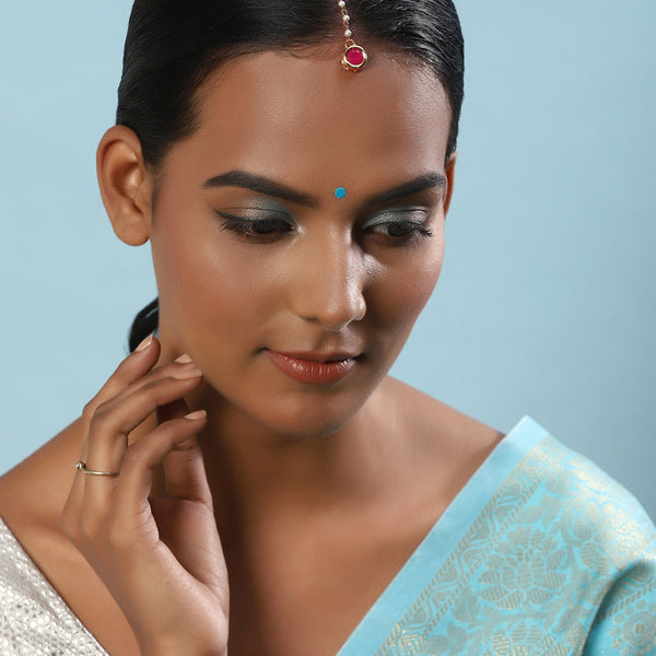 Gold-Plated Maroon Kundan Studded Maang Tikka - Ruby Raang - Distacart