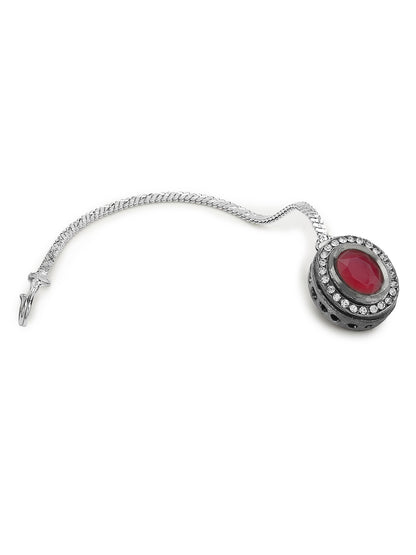 Gold-Plated Maroon White Kundan Stone -Studded Maang Tikka - Ruby Raang - Distacart
