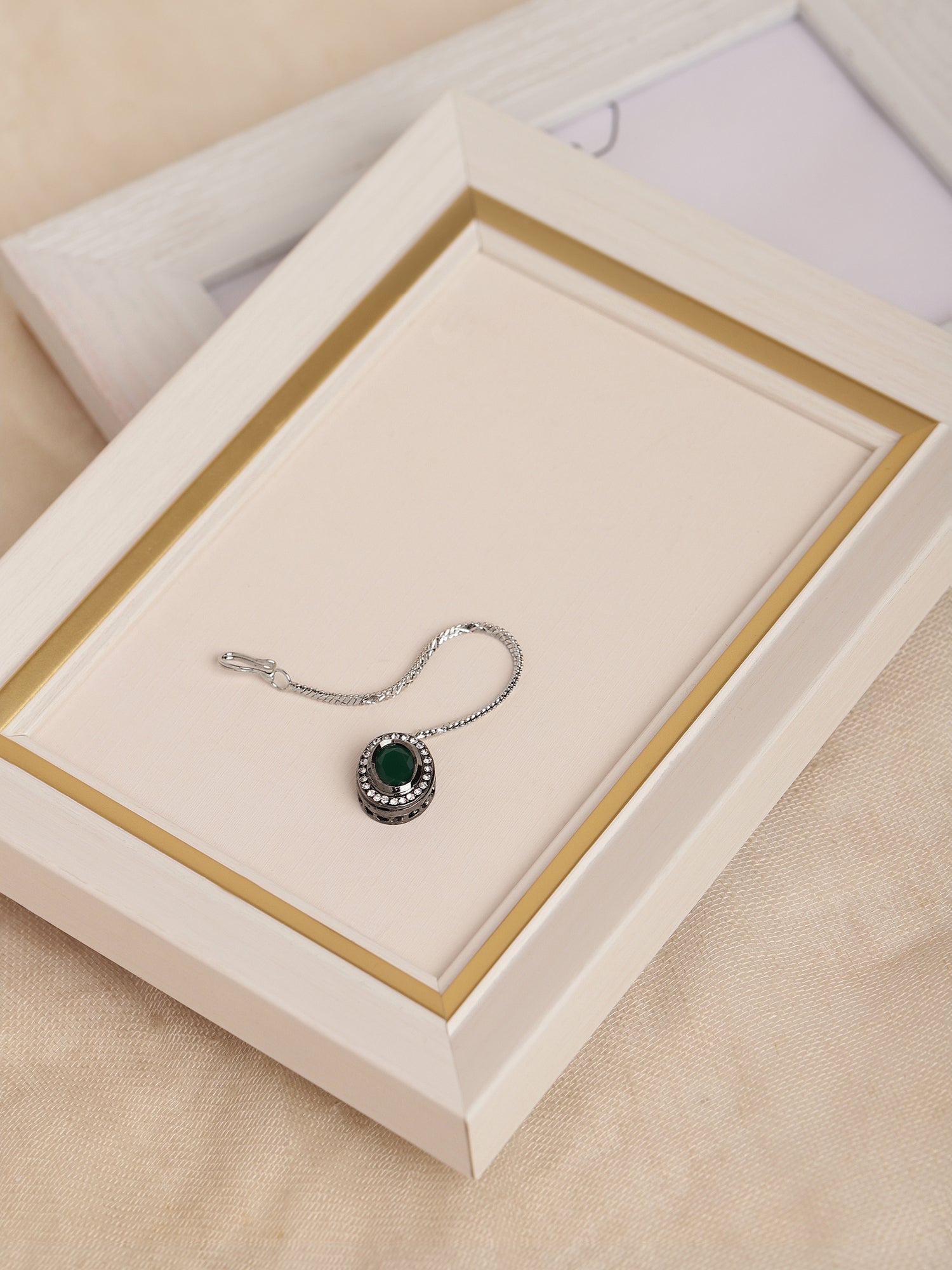 Silver-Plated Green Kundan Stone-Studded Maang Tikka - Ruby Raang - Distacart