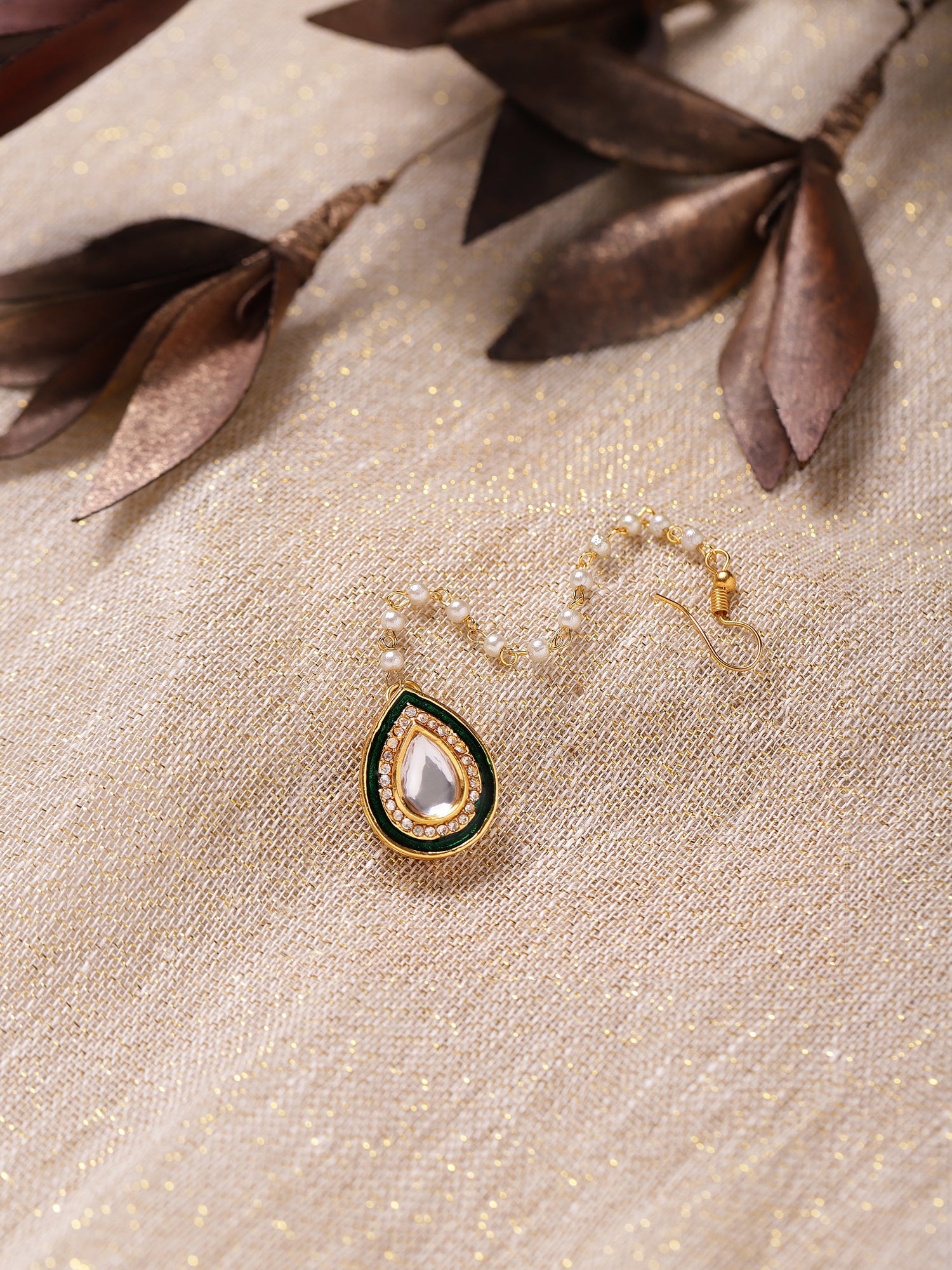 White Gold-Toned Plated Kundan-Studded Pearl Beaded Maang Tikka - Ruby Raang - Distacart