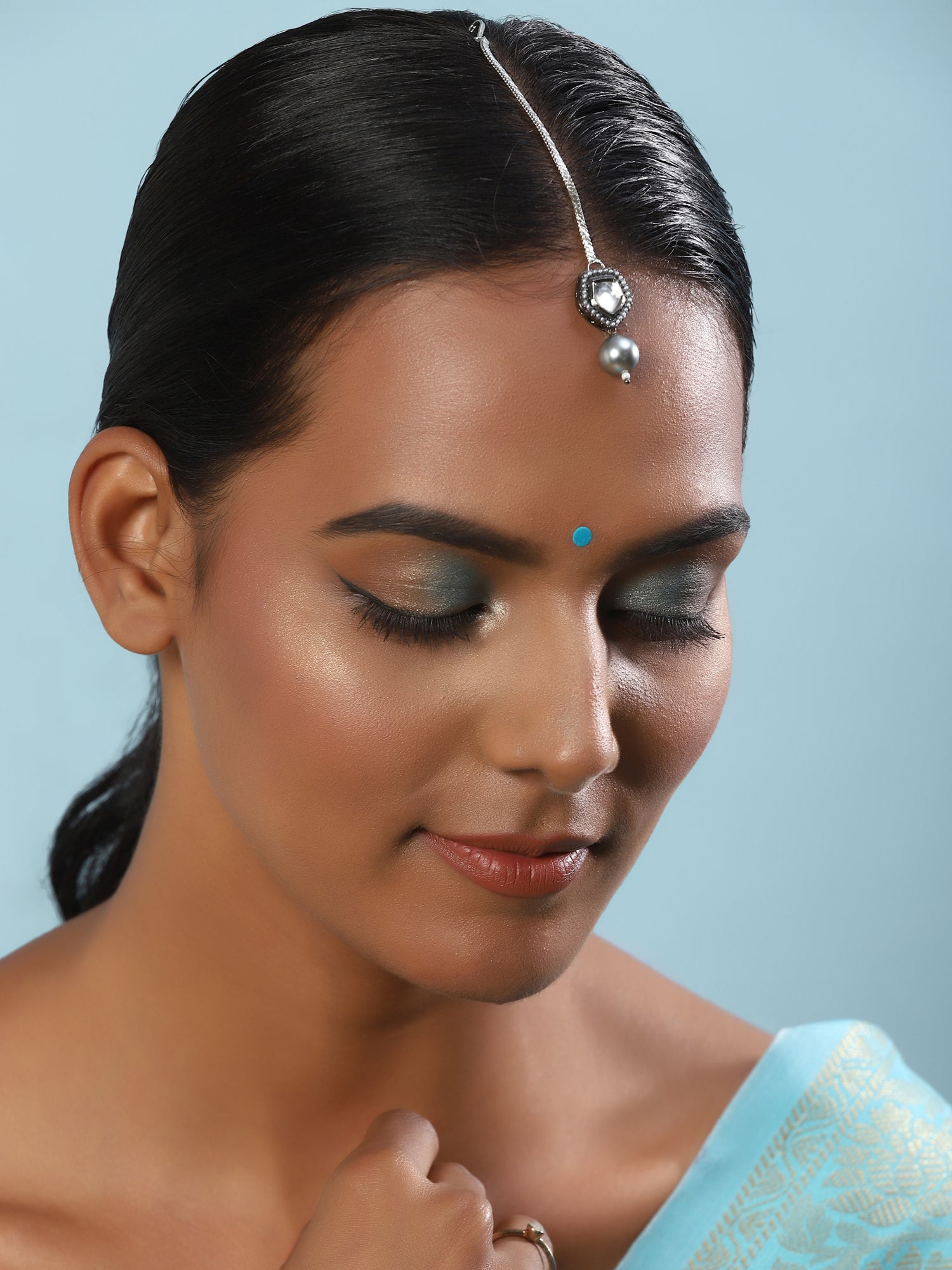 Women's Silver-Plated White Kundan Studded Maangtikka - Ruby Raang - Distacart