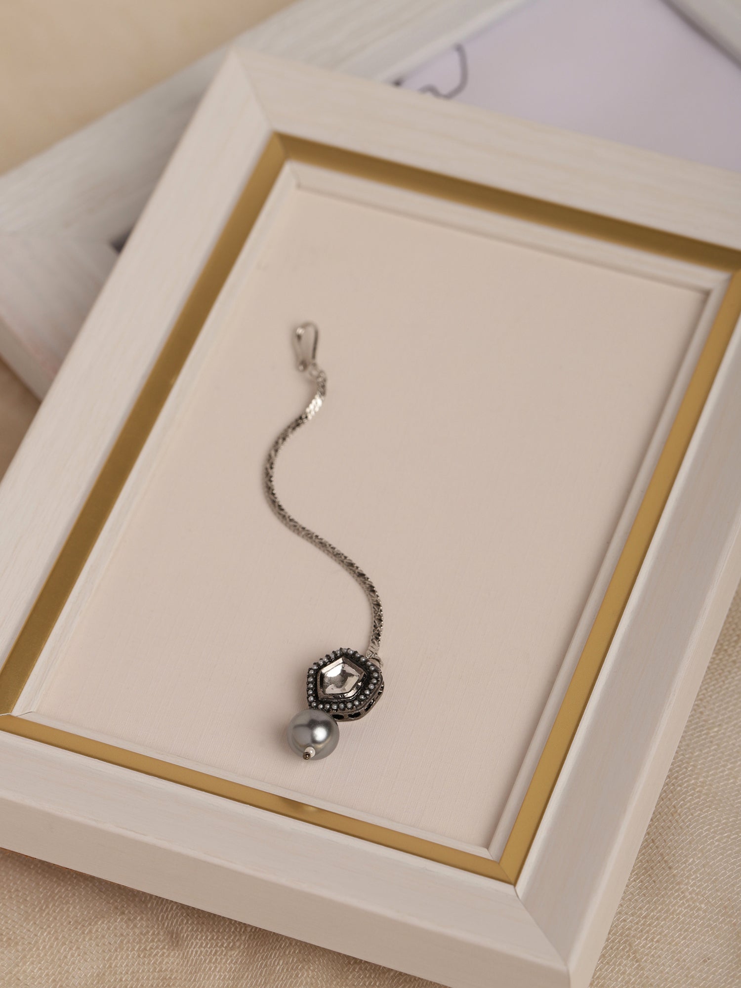 Women's Silver-Plated White Kundan Studded Maangtikka - Ruby Raang - Distacart