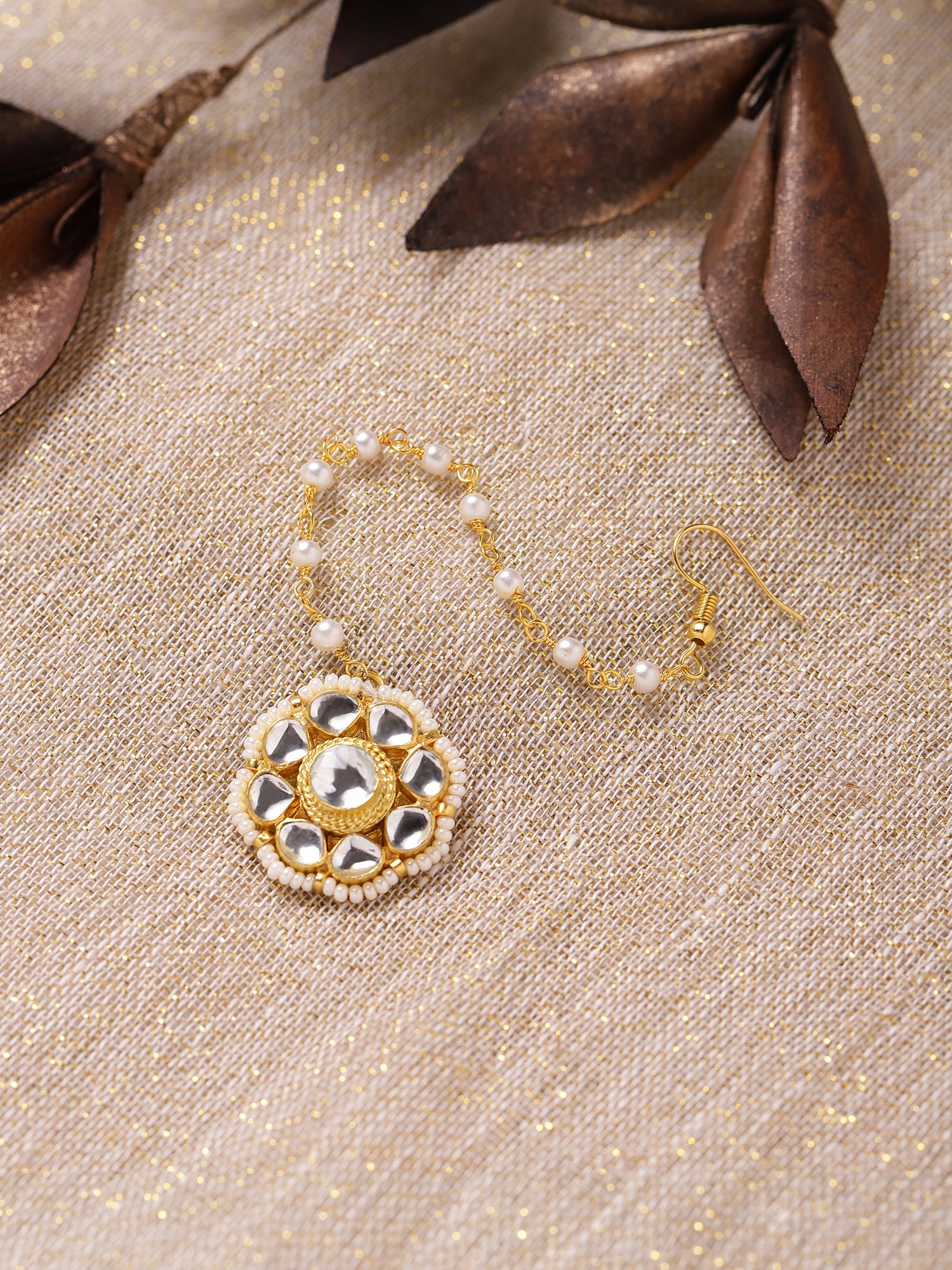 Gold-Plated White Kundan-Studded Maang Tikka - Ruby Raang - Distacart