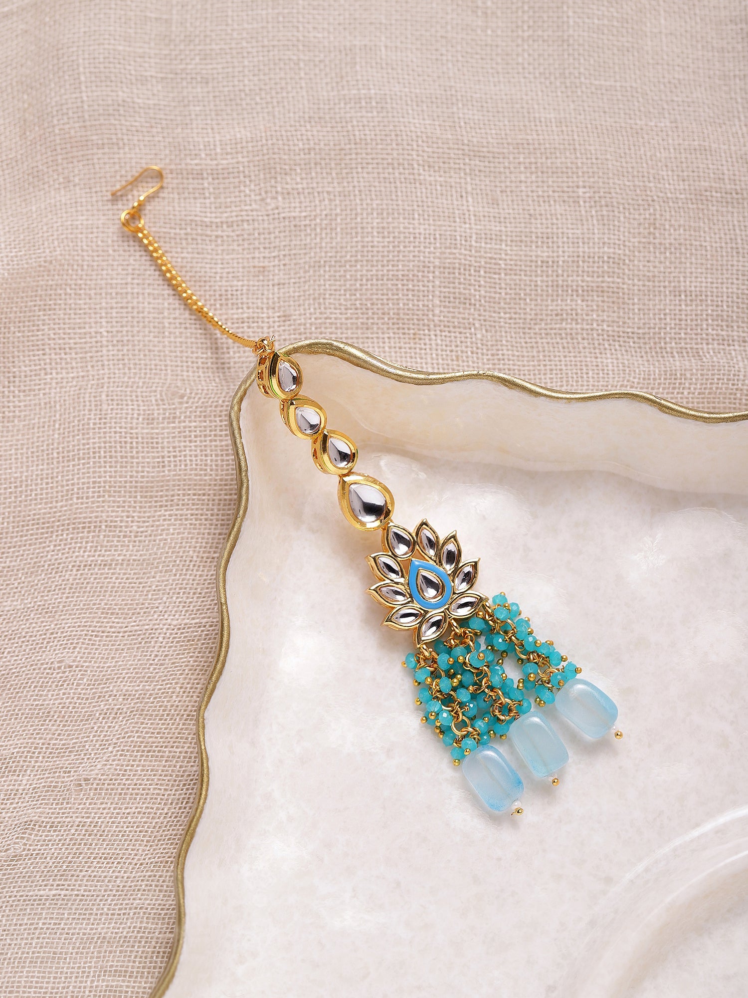 Women's Turquoise Bluegold Kundan Head Jewellery - Ruby Raang - Distacart