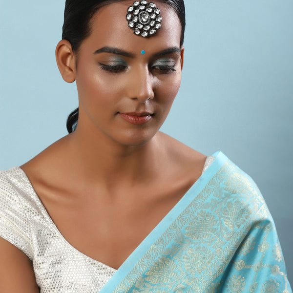 Silver-Plated White Kundan-Studded Maang Tikka - Ruby Raang - Distacart