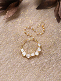 Thumbnail for Gold-Plated White Kundan-Studded Nose Ring With Chain - Ruby Raang - Distacart