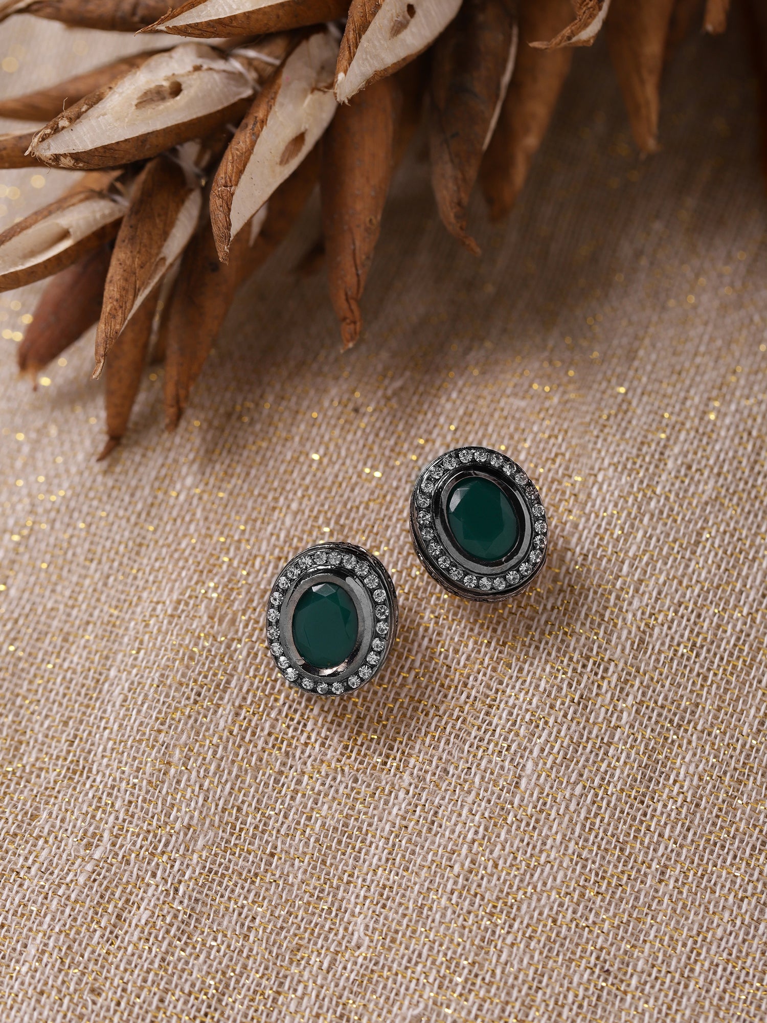 Silver-Plated Oval Kundan Studded Studs Earrings - Ruby Raang - Distacart