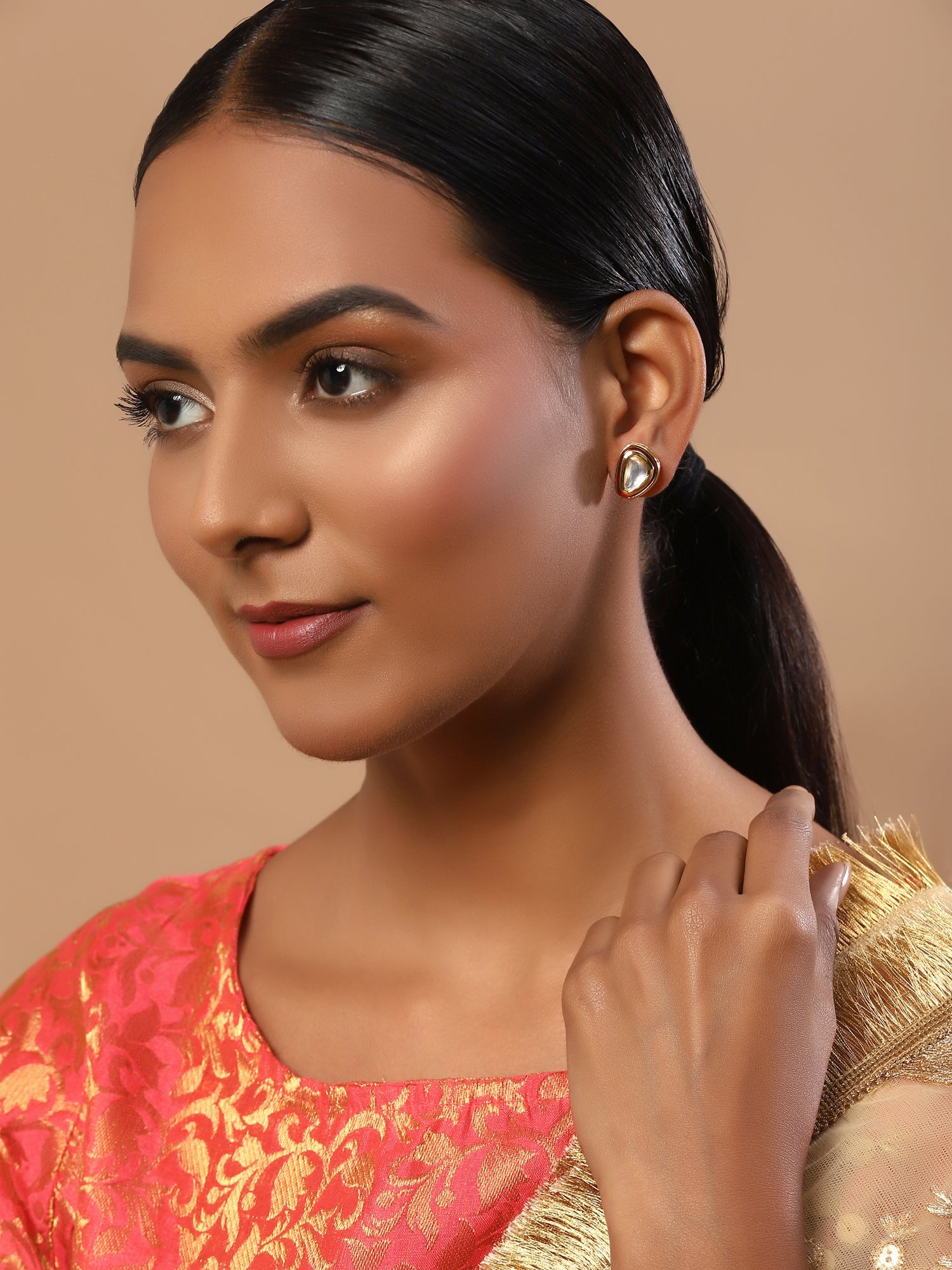 Red Circular Studs Earrings - Ruby Raang - Distacart