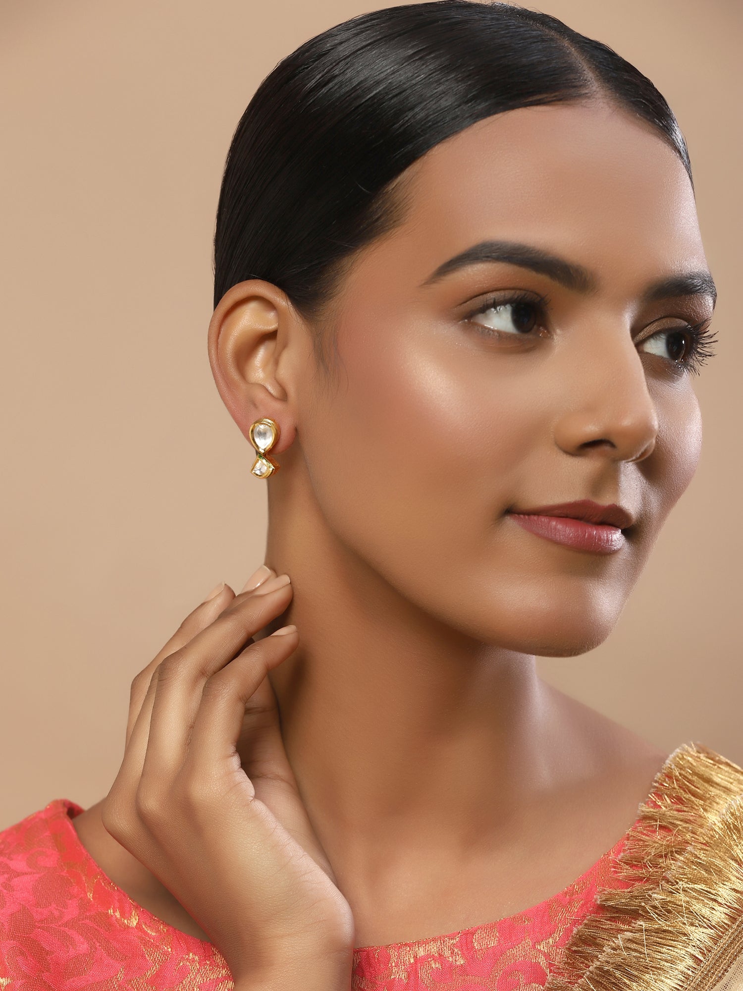Gold-Toned Circular Studs Earrings - Ruby Raang - Distacart