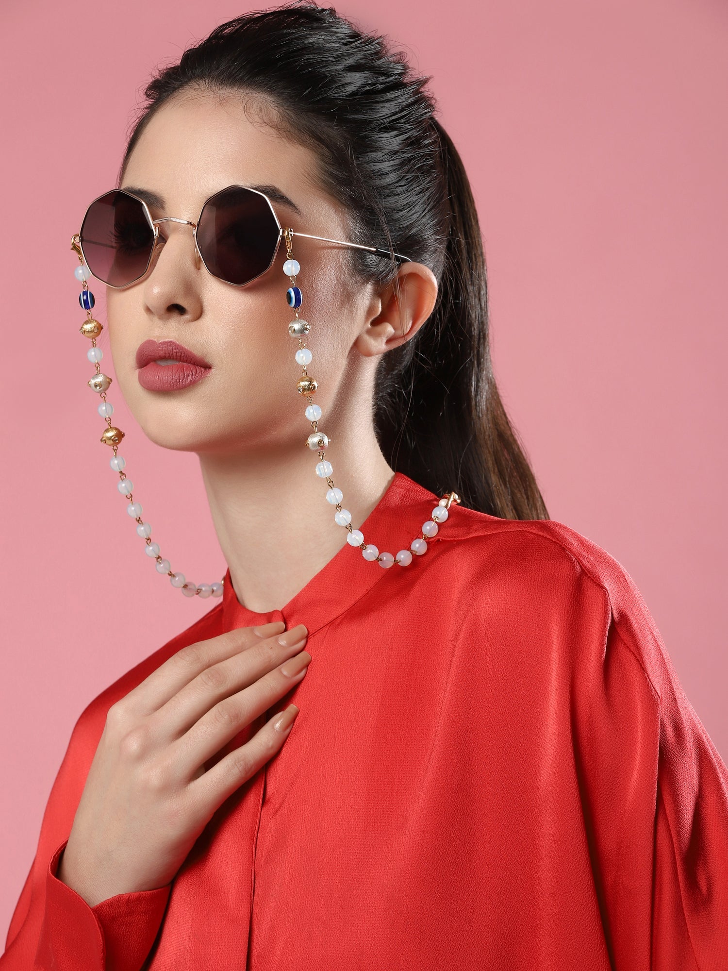 Gold-Plated Beaded Mask Chain - Ruby Raang - Distacart