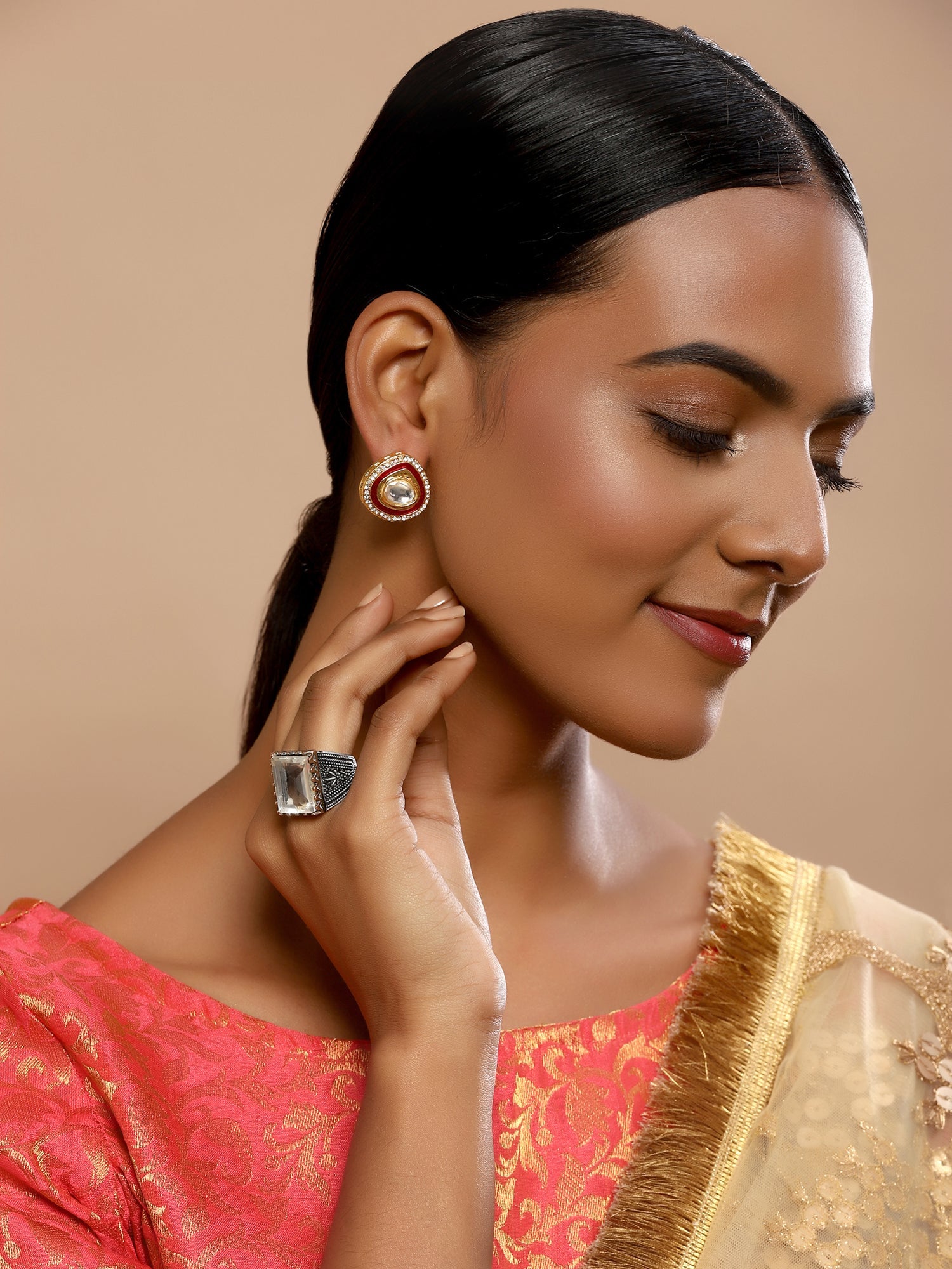 Red Circular Hoop Earrings - Ruby Raang - Distacart