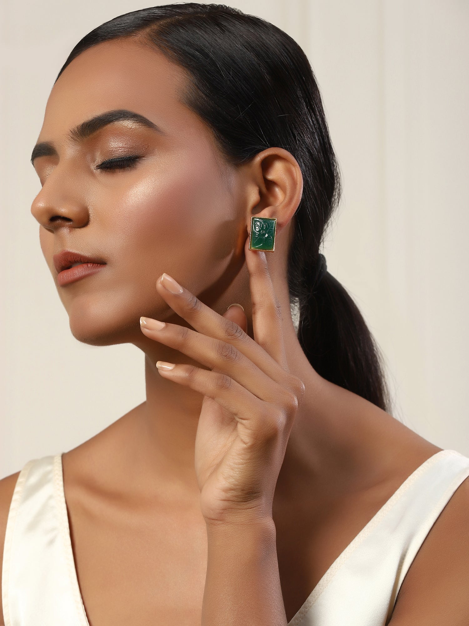 Green Square Studs Earrings - Ruby Raang - Distacart