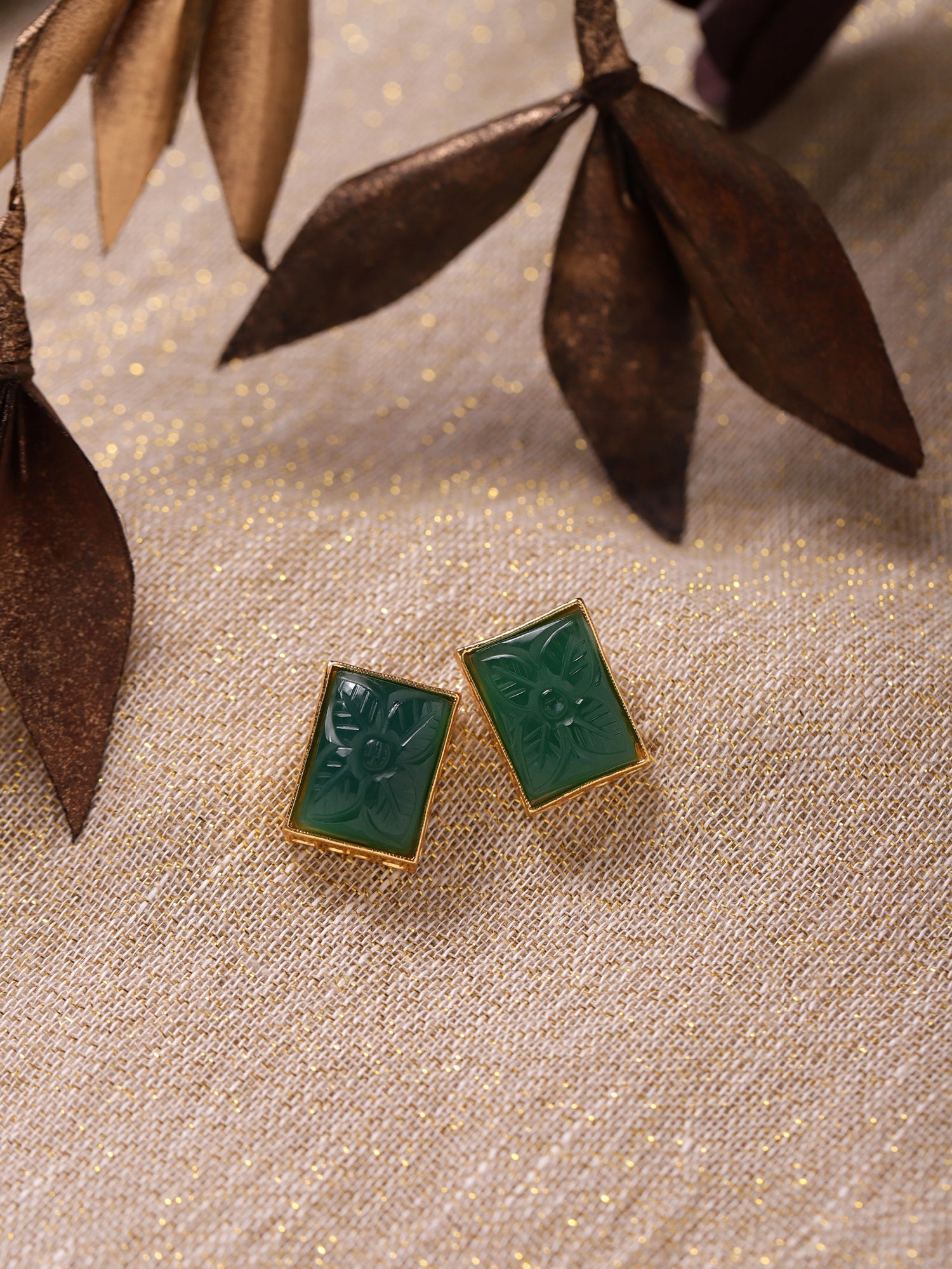 Green Square Studs Earrings - Ruby Raang - Distacart