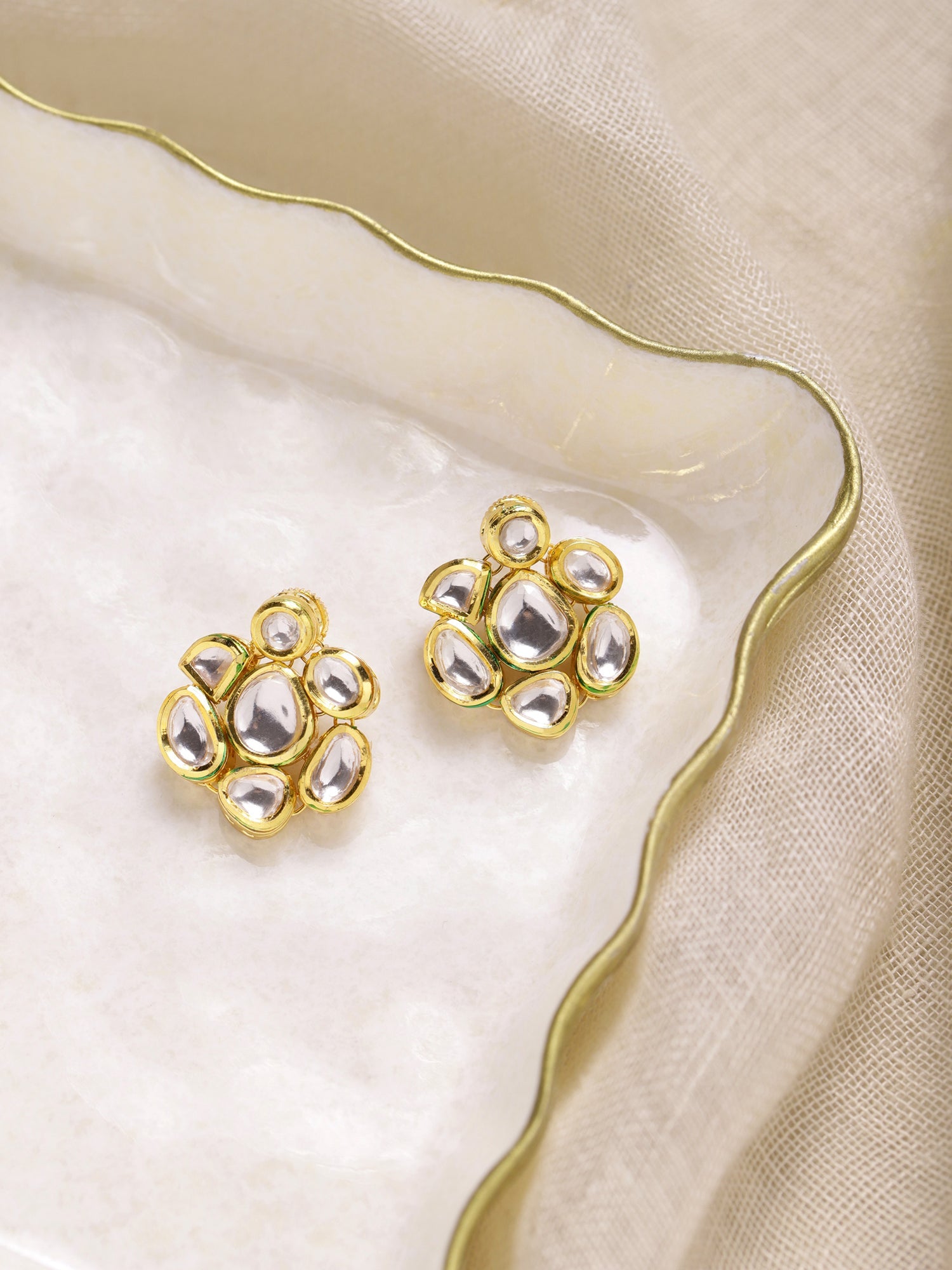 Gold-Toned Circular Studs Earrings - Ruby Raang - Distacart