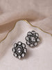 Black Silver-Plated Circular Kundan Studs Earrings - Ruby Raang - Distacart